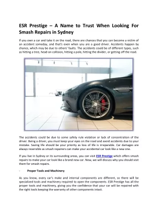 ESR Prestige – A Name to Trust When Looking For Smash Repairs in Sydney