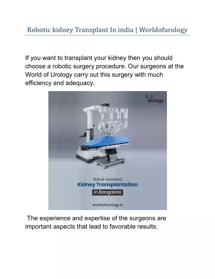 robotic kidney transplant in india worldofurology