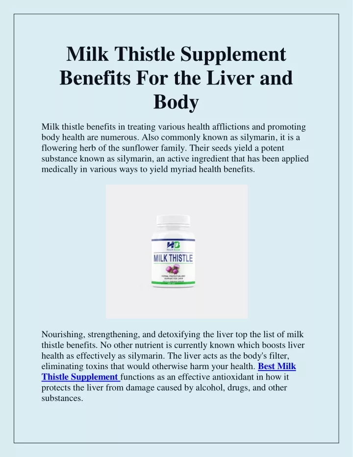 milk thistle supplement benefits for the liver