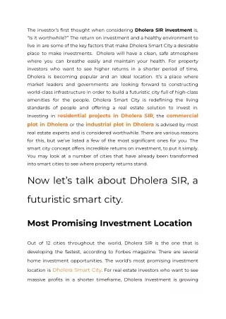 Dholera SIR Investment Is It Worthwhile