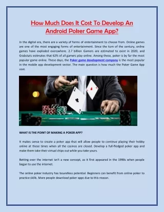 How Much Does It Cost To Develop An Android Poker Game App?