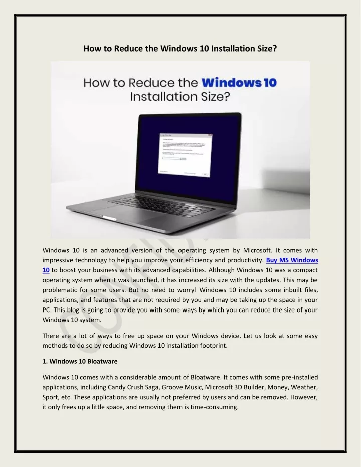 how to reduce the windows 10 installation size