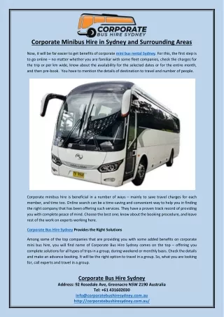 Corporate Minibus Hire in Sydney and Surrounding Areas