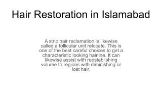 Hair Restoration in Islamabad