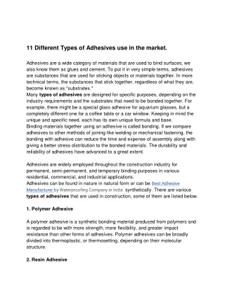 11 Different Types of Adhesives use in the market