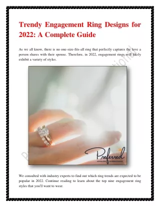 Trendy Engagement Ring Designs for 2022 A Complete Guide_Preferred Jewelers International