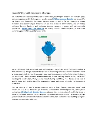 Industrial LPG Gas Leak Detector and Its Advantages