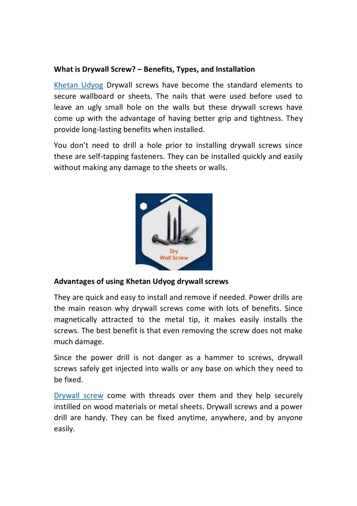 what is drywall screw benefits types