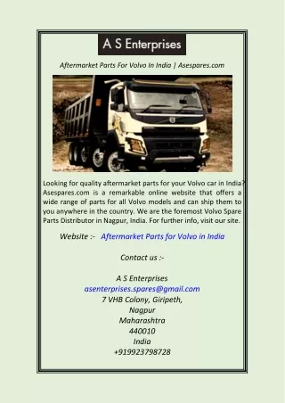Aftermarket Parts For Volvo In India Asespares.com