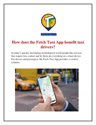 How does the Fetch Taxi App benefit taxi drivers