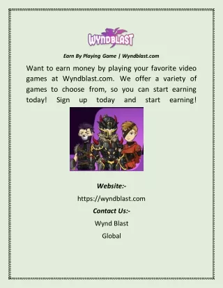 Earn By Playing Game  Wyndblast