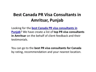 Best Canada PR Visa Consultants in Amritsar, Punjab