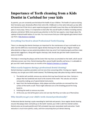 Importance of Teeth cleaning from a Kids Dentist in Carlsbad for your kids