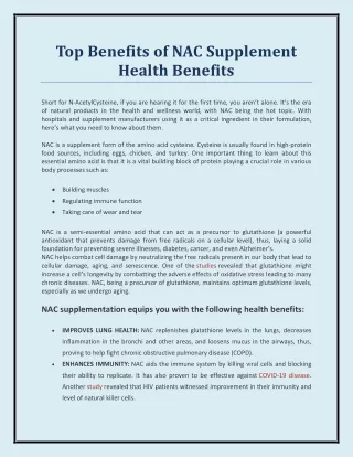 Top Benefits of NAC Supplement Health Benefits