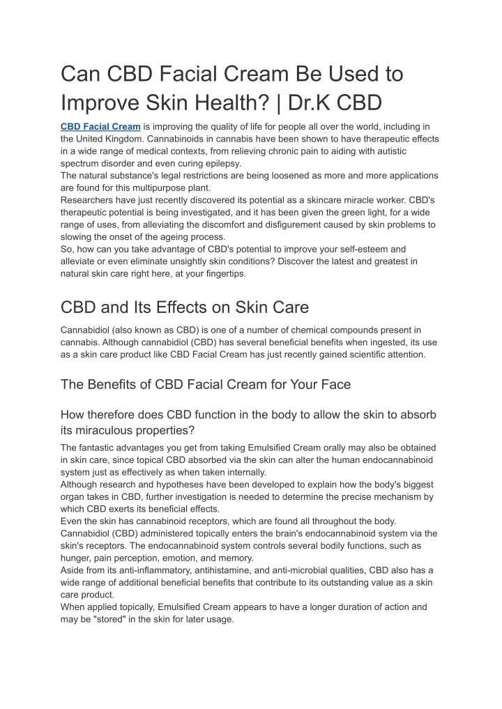 can cbd facial cream be used to improve skin