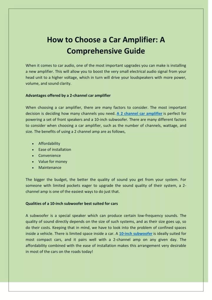 how to choose a car amplifier a comprehensive