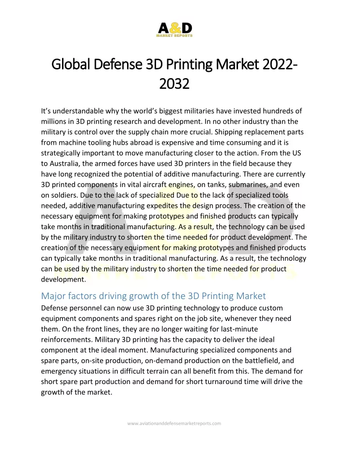 global defense 3d printing market 2022 global