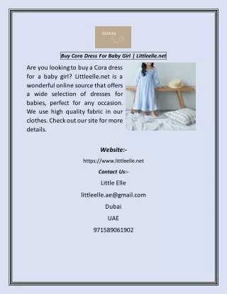 Buy Cora Dress For Baby Girl  Littleelle.net