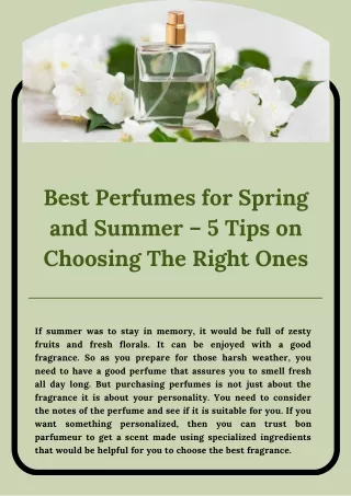 Best Perfumes for Spring and Summer – 5 Tips on Choosing The Right Ones