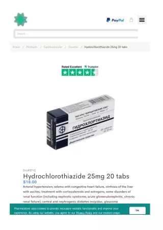 Hydrochlorothiazide 25mg 20 tabs