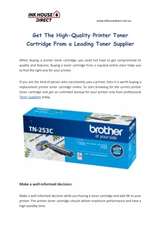 Get The High-Quality Printer Toner Cartridge From a Leading Toner Supplier