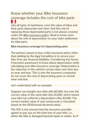 PPT - Know whether your Bike Insurance coverage includes the cost of ...