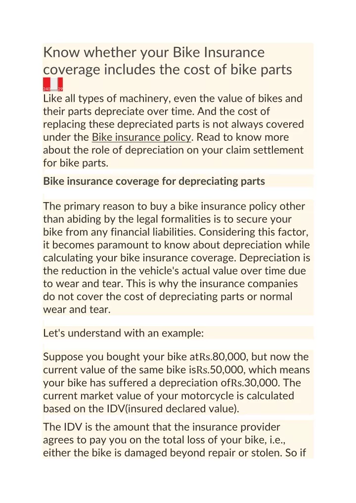 PPT Know whether your Bike Insurance coverage includes the cost of