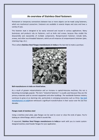 an overview of stainless steel fasteners