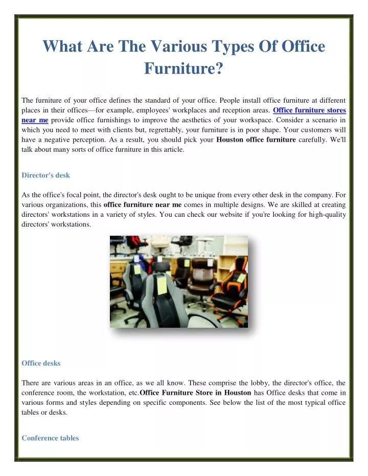 what are the various types of office furniture