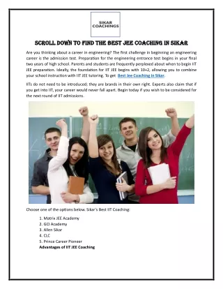 Scroll Down to Find the Best Jee Coaching in Sikar