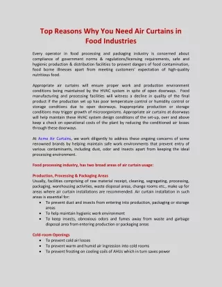 Top Reasons Why You Need Air Curtains in Food Industries