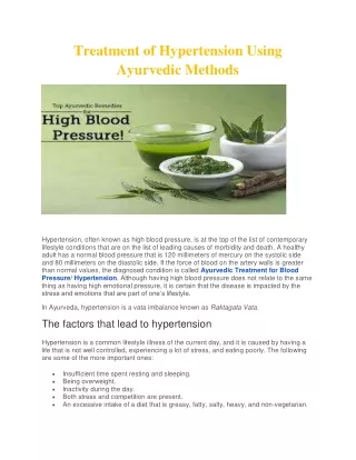 Treatment of Hypertension Using Ayurvedic Methods