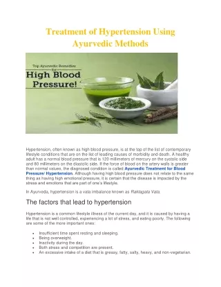 treatment of hypertension using ayurvedic methods