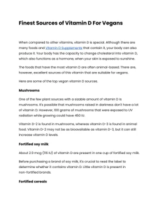Finest Sources of Vitamin D For Vegans