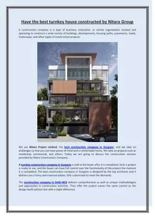 have the best turnkey house constructed by nitara