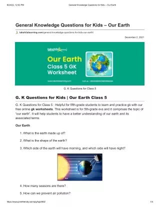 General Knowledge Questions for Kids – Our Earth
