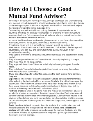 How do I Choose a Good Mutual Fund Advisor