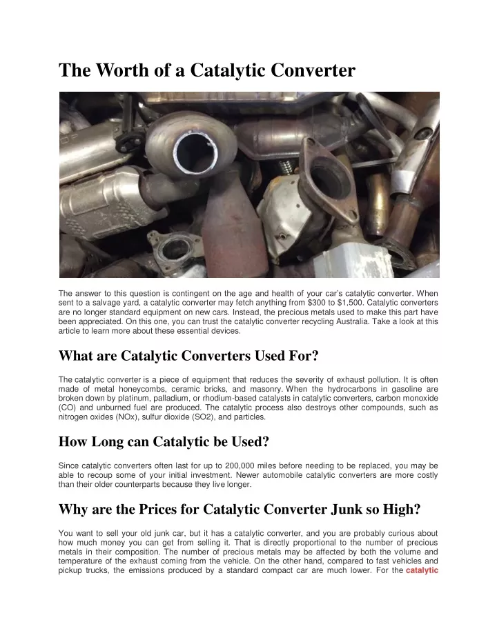 the worth of a catalytic converter