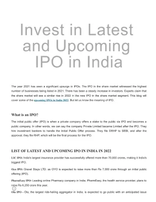 Invest in Latest and Upcoming IPO in India