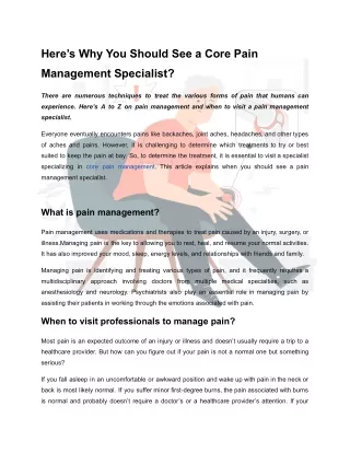 Here’s Why You Should See a Core Pain Management Specialist
