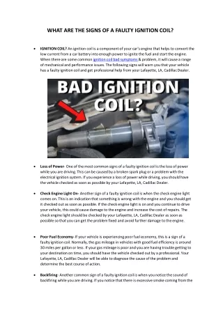 WHAT ARE THE SIGNS OF A FAULTY IGNITION COIL