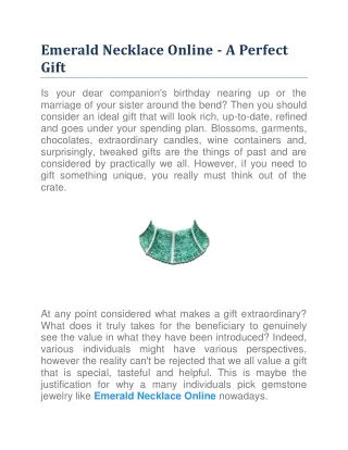 Emerald Necklace Online - A Perfect Gift