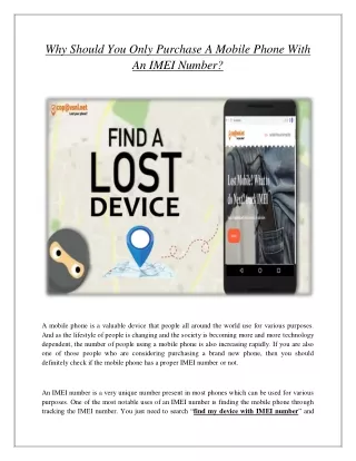 Why Should You Only Purchase A Mobile Phone With An IMEI Number?