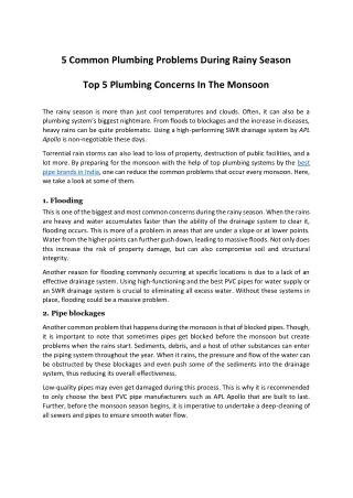 5 Common Plumbing Problems During Rainy Season