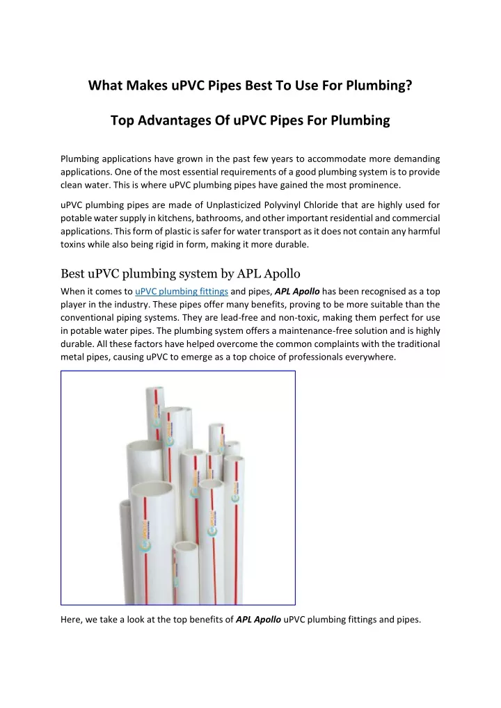 what makes upvc pipes best to use for plumbing