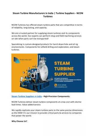 Steam Turbine Manufacturing Companies