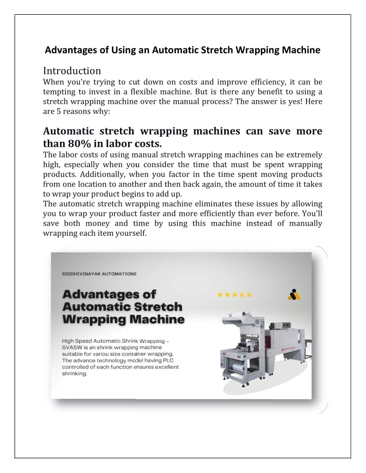 advantages of using an automatic stretch wrapping