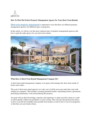 How To Pick The Perfect Property Management Agency For Your Short Term Rentals