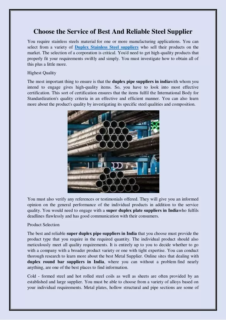 choose the service of best and reliable steel