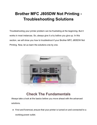 brother mfc j805dw not printing troubleshooting